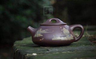 《山水石瓢》宜興工藝美術師手工紫砂壺茶壺具紫泥石瓢  《山水石瓢》宜興工藝美術師手工紫砂壺茶壺具紫泥石瓢