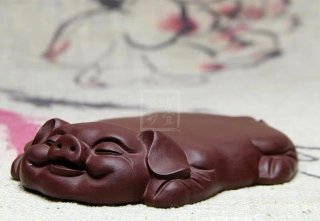 《扁福豬壺承》紫砂壺宜興手工茶壺紫泥壺  《扁福豬壺承》紫砂壺宜興手工茶壺紫泥壺